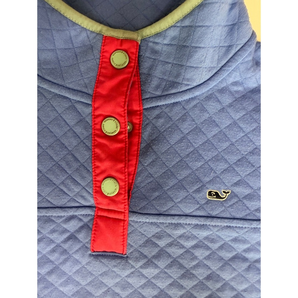 Women's Vineyard Vines Quilted Pullover Shirt Blue Pink Snap Mock Neck Size XL - Picture 4 of 9